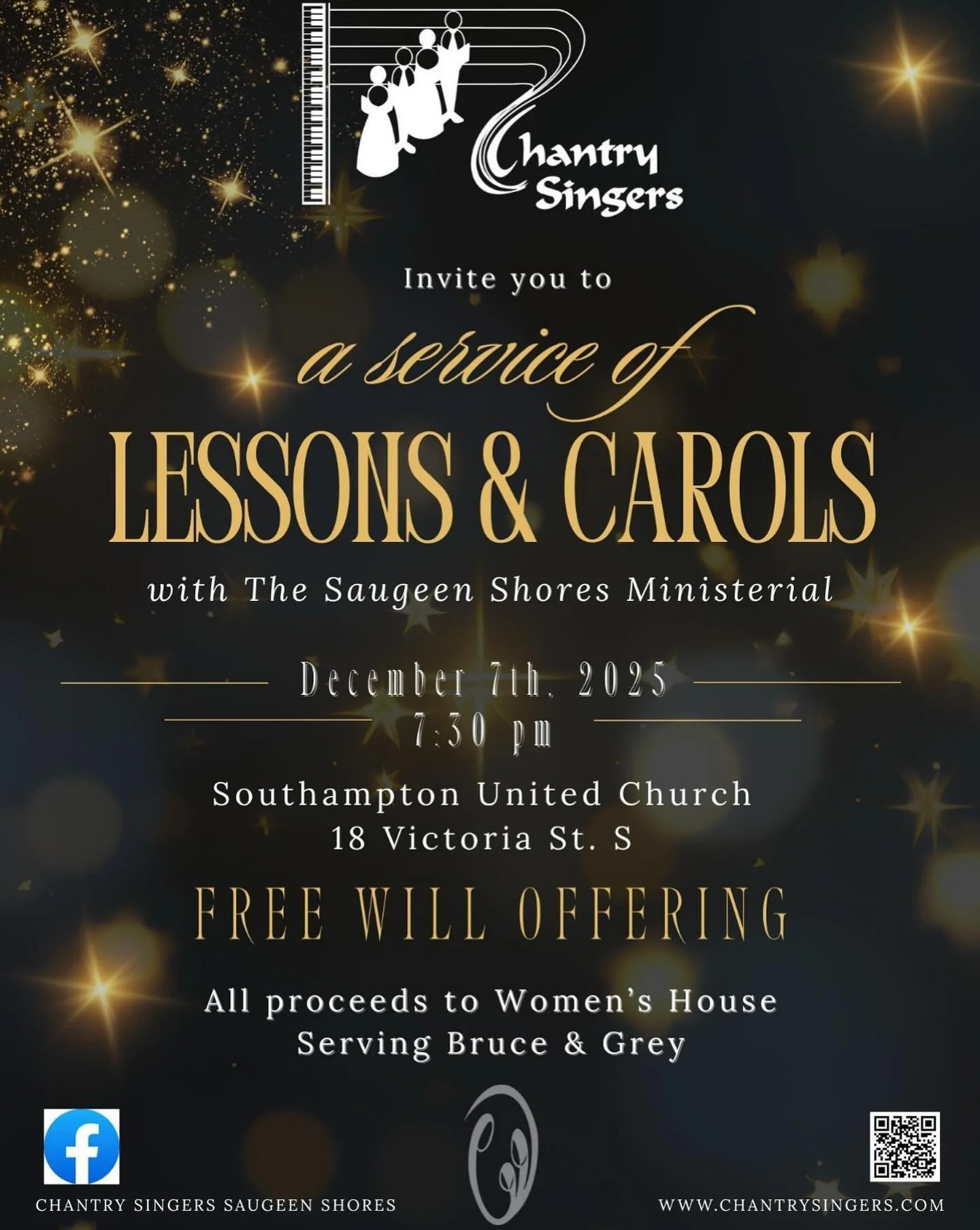 A wonderful event, hosted by the Chantry Singers, Sunday December 7th at the Southampton United Church. Come join the Carols🎶
All proceeds to be donated to Women&rsquo;s House Serving Bruce &amp; Grey 🎶

@chantry_singers_saugeen_shores 
#whsbg #cha