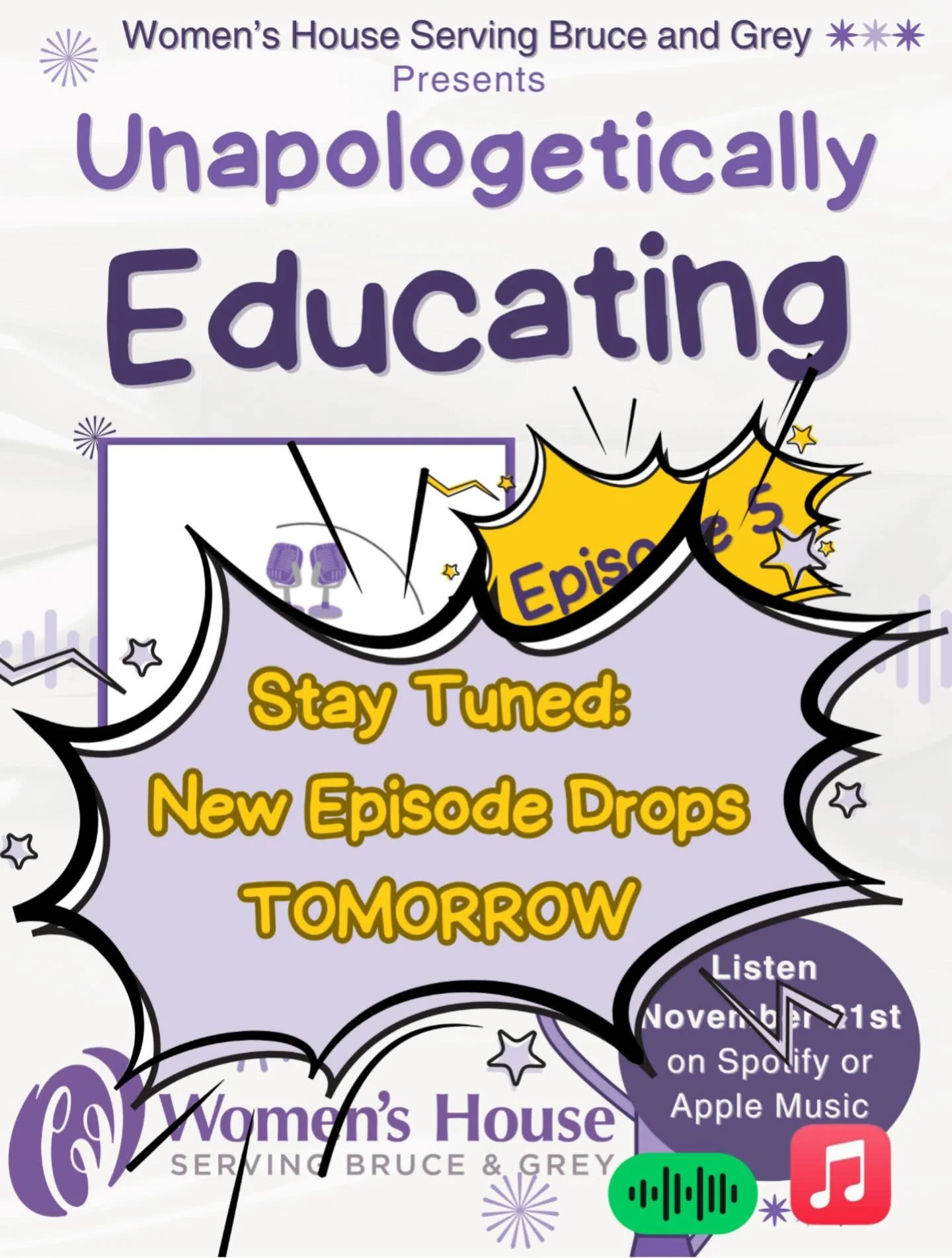 New Episode of 𝘜𝘯𝘢𝘱𝘰𝘭𝘰𝘨𝘦𝘵𝘪𝘤𝘢𝘭𝘭𝘺 𝘌𝘥𝘶𝘤𝘢𝘵𝘪𝘯𝘨 drops TOMORROW🎙️
Stay Tuned for more details&hellip;.
 
#unapologeticallyeducating #whsbg #greybrucecounty #brucecounty #womenshouse