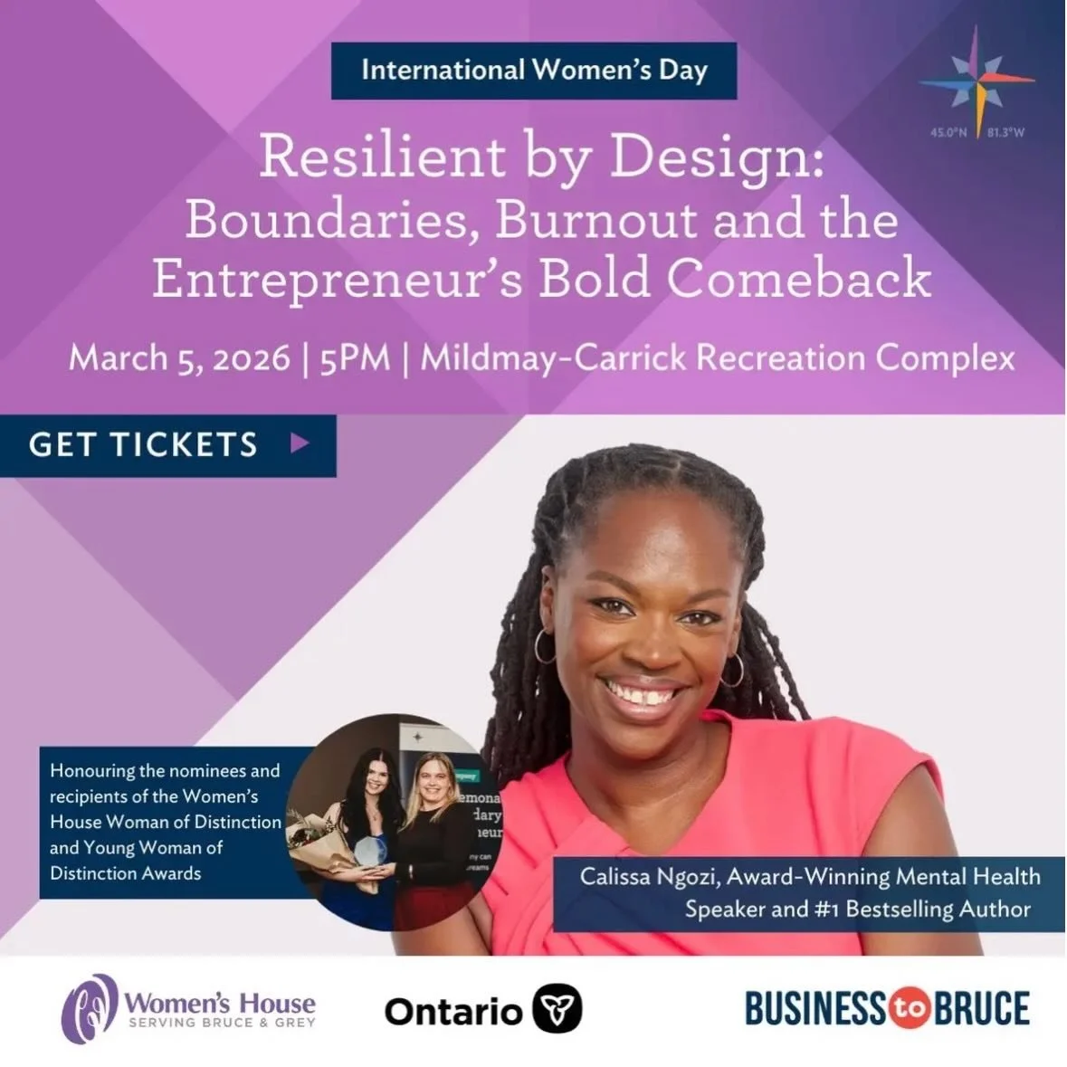 Women&rsquo;s House Serving Bruce &amp; Grey is inviting you to our 𝐈𝐧𝐭𝐞𝐫𝐧𝐚𝐭𝐢𝐨𝐧𝐚𝐥 𝐖𝐨𝐦𝐞𝐧&rsquo;𝐬 𝐃𝐚𝐲 event, Thursday March 5th, at Mildmay-Carrick Recreation Complex, Mildmay. 

𝐑𝐞𝐬𝐢𝐥𝐢𝐞𝐧𝐭 𝐛𝐲 𝐃𝐞𝐬𝐢𝐠𝐧: 𝐁𝐨𝐮𝐧𝐝𝐚?
