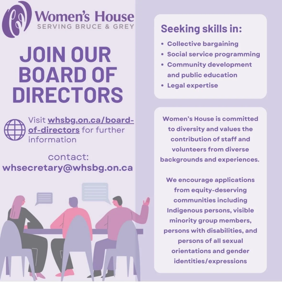 Are you interested in sharing your energy, enthusiasm and experience with Women&rsquo;s House? It&rsquo;s this type of community support which ensures continuation of our mission, vision and philosophy; ultimately our programs and services. 

Please 