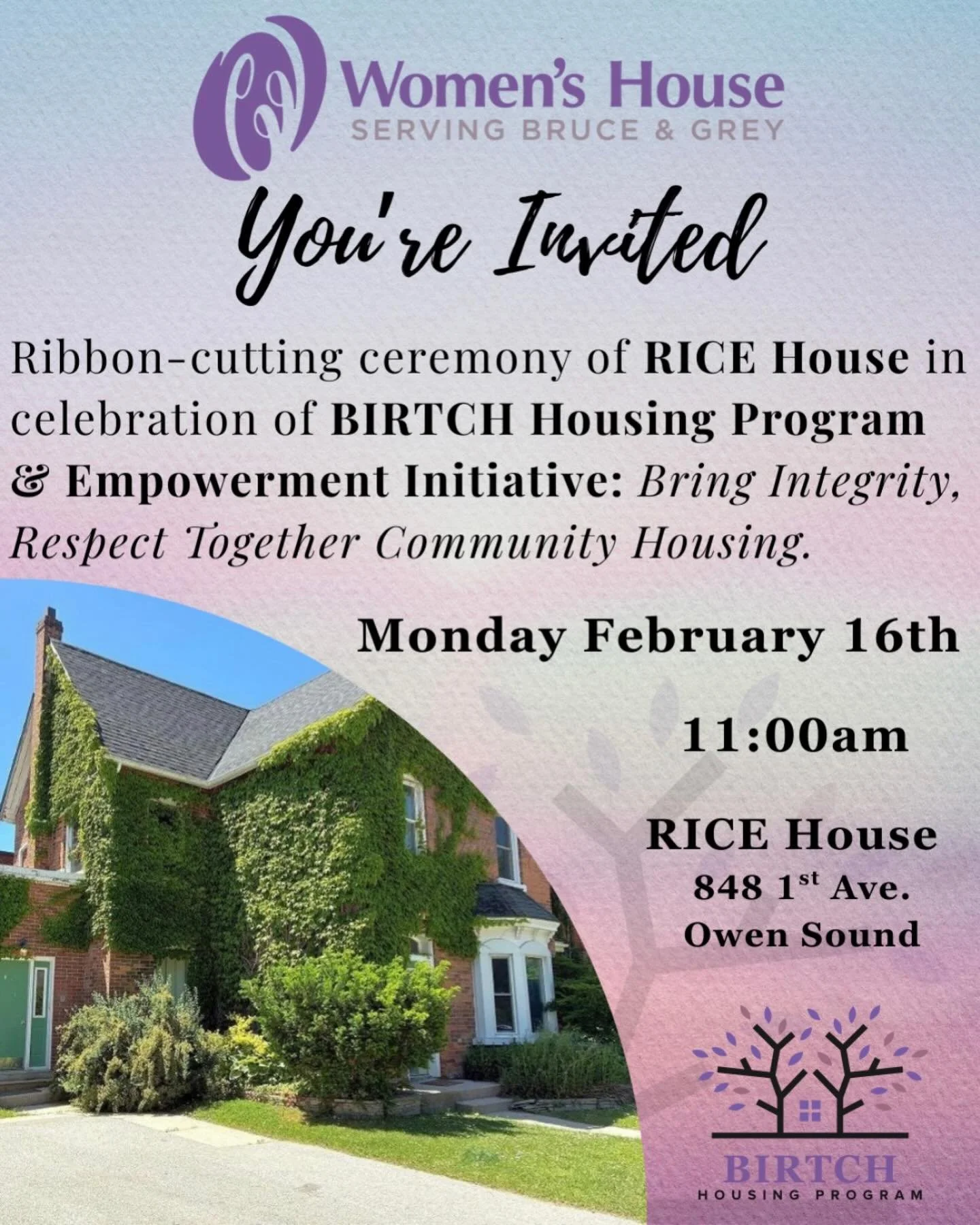 On February 16th at 11am, Women&rsquo;s House is proud to announce the launch and ribbon cutting ceremony of the BIRTCH Housing Program &amp; Empowerment Initiative (Bring Integrity Respect Together Community Housing), a comprehensive, woman-centred 