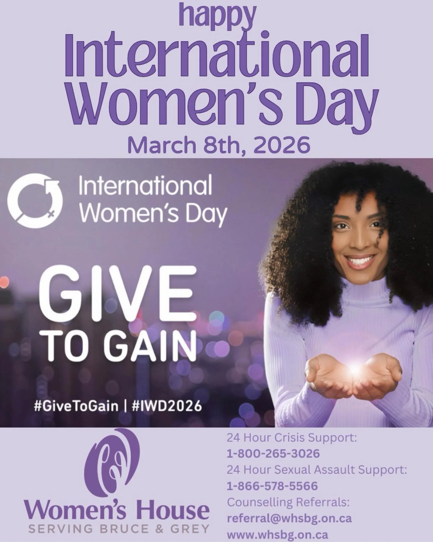 Let&rsquo;s 𝐆𝐢𝐯𝐞 𝐓𝐨 𝐆𝐚𝐢𝐧 and Celebrate International Women&rsquo;s Day 💜

#internationalwomensday #givetogain #whsbg #womenshouse #iwd2026