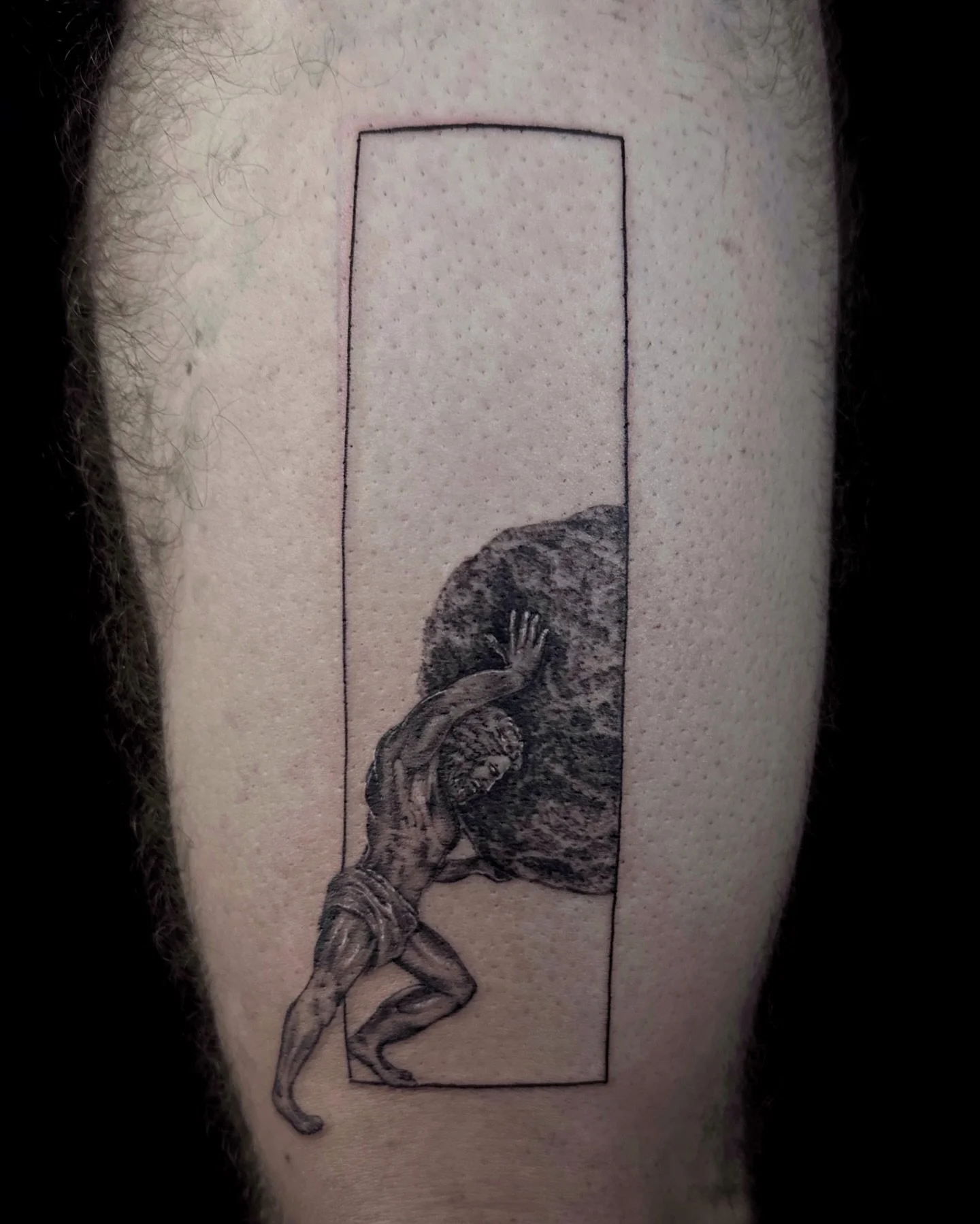 SISYPHUS💪🏽🪨 #sisyphus #sisyphustattoo #blackandgrey #blackandgreytattoo #blackwork #micro #microtattoo #3rl #fkirons #dynamic #inkeeze #arkansas #arkansastattoos #arkansastattooartists #rogersarkansas #nwa #nwatattoos #tattoo #tattooartist