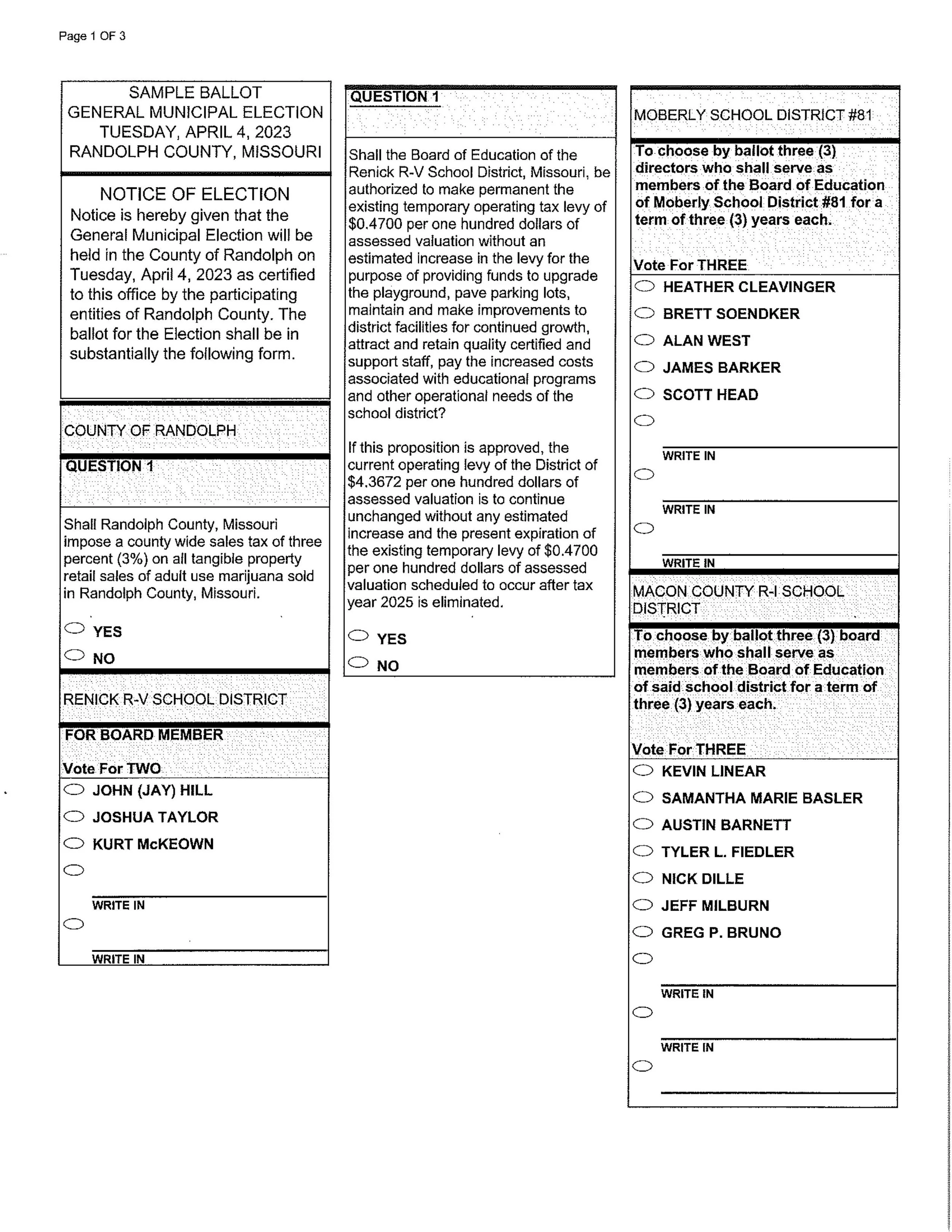 Ballot Issues and Sample Ballots — Randolph County Missouri Clerk