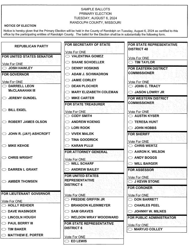 Ballot Issues and Sample Ballots — Randolph County Missouri Clerk