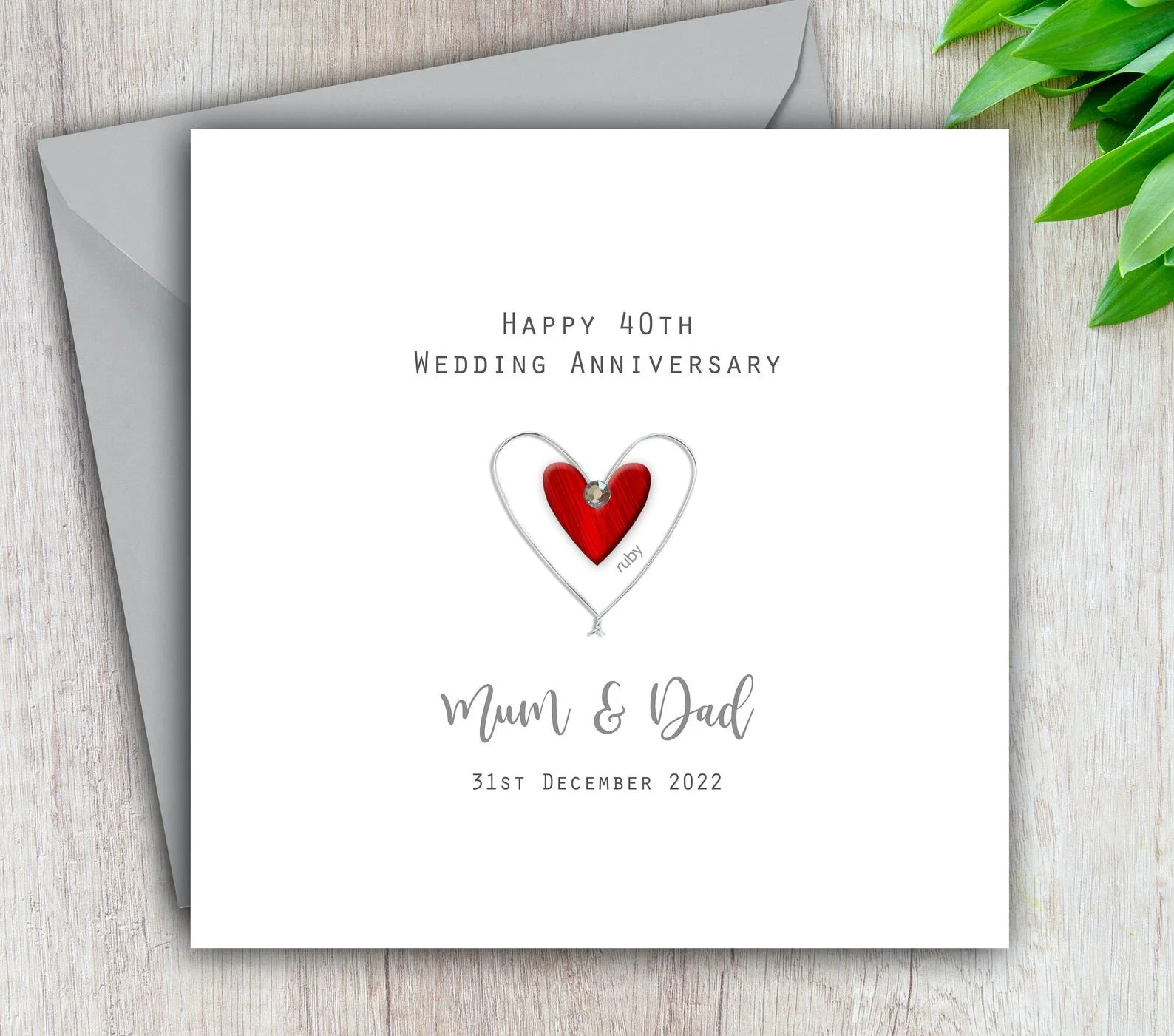 Silver Wire 40th Wedding Anniversary Card, Ruby Wedding Card