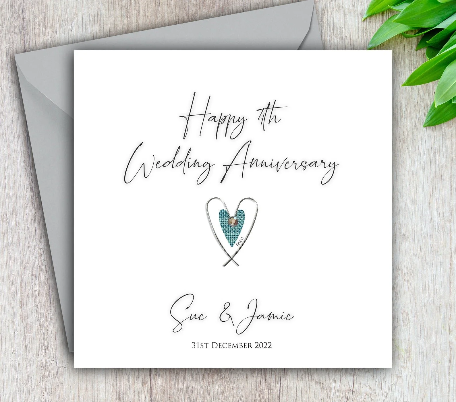 4th Wedding Anniversary Card Personalised, Linen Anniversary