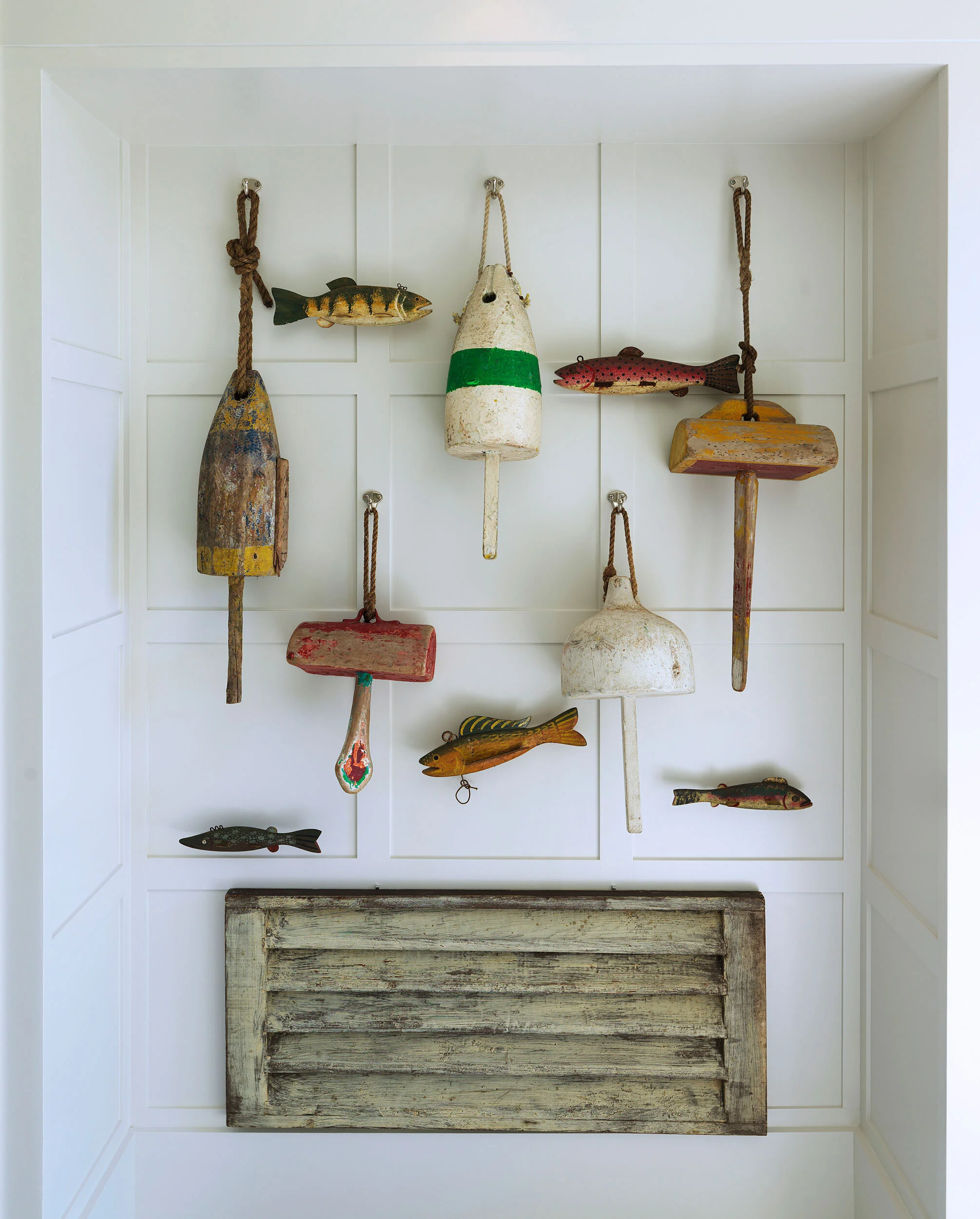 Buoys Hung Up on Wall in Nantucket Home