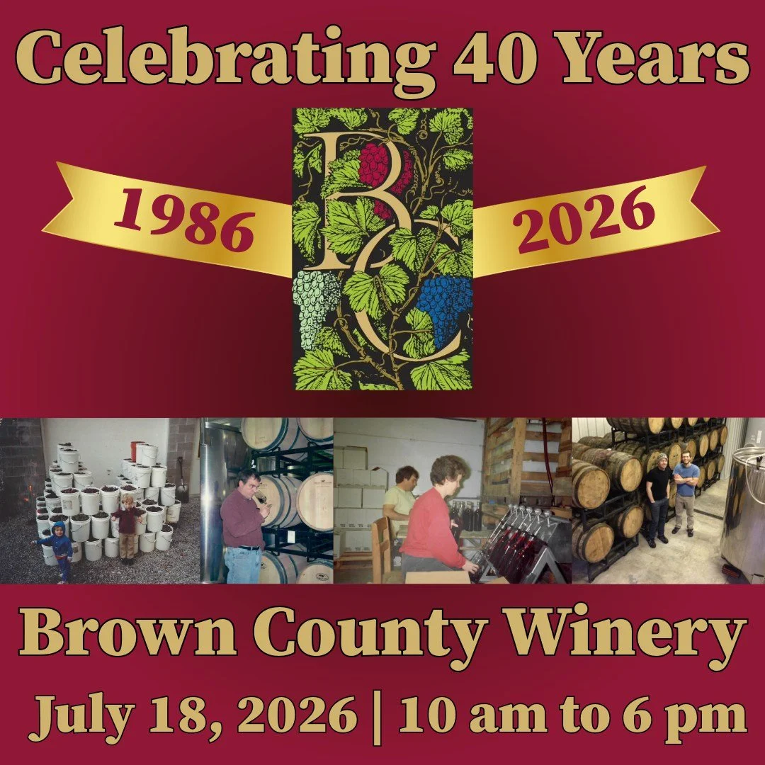 Join us on Saturday, July 18 at Brown County Winery as we celebrate 40 years!  We will have special sales, winery tours, music, BBQ food truck, games, and much more.  Visit browncountywinery.com/events for the schedule of events and all of the detail