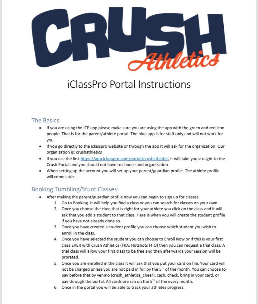 IClassPro Instructions Crush Atheltics