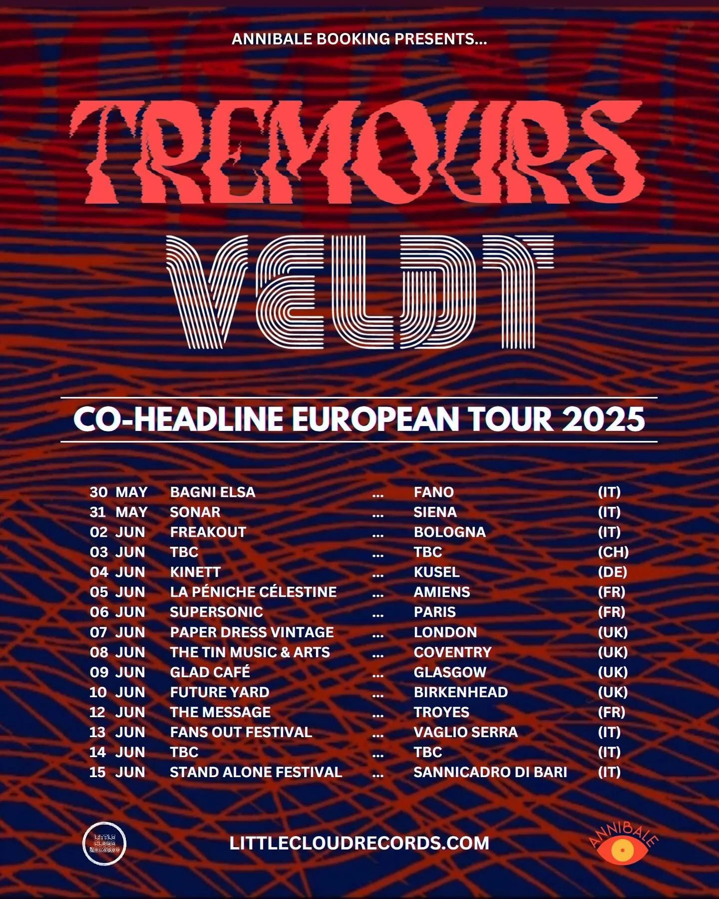 JUST ANNOUNCED!!! @annibalebooking presents the @tremoursmusic + @_theveldt co-headline European tour 2025! 
#annibalebookings #theveldt #tremours #tremoursmusic #europetour #ukmusic #shoegaze #psych #dreampop #fender #vox #hiwatt #littlecloudrecord