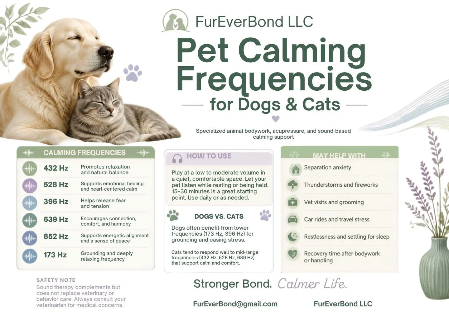 🐾 Sound can be such a beautiful support for our pets when they need help settling, relaxing, or feeling safe. In this handout, I shared some of the frequencies I often use in pet calming work, including 432 Hz, 528 Hz, 396 Hz, 639 Hz, 852 Hz, and 17