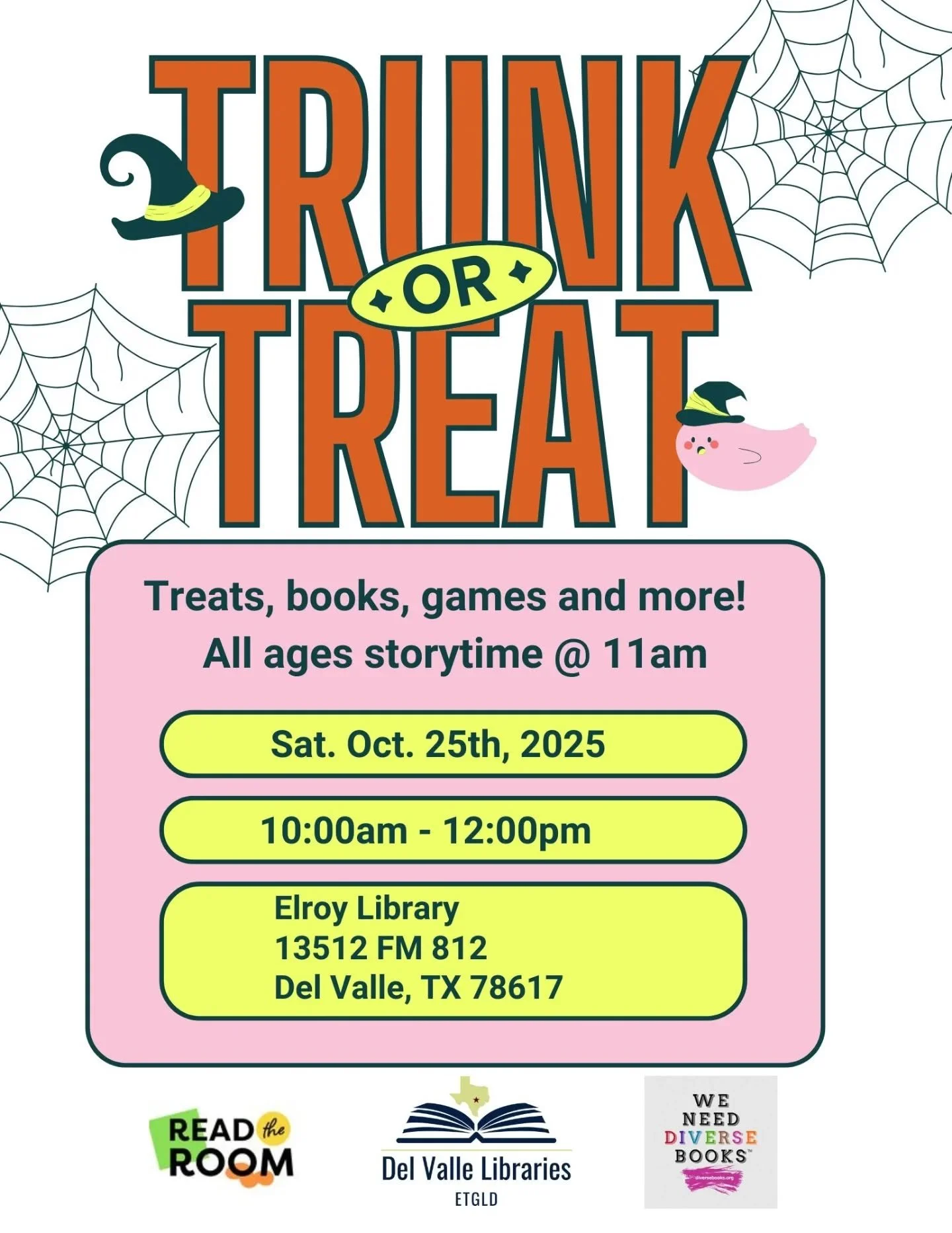 Come join Read the Room and @weneeddiversebooks for the @delvallelibraries Trunk or Treat on October 25th from 10-12pm! Read the room. We'll be giving away free books in partnership with We Need Diverse Books and we will be hosting a story time at 11