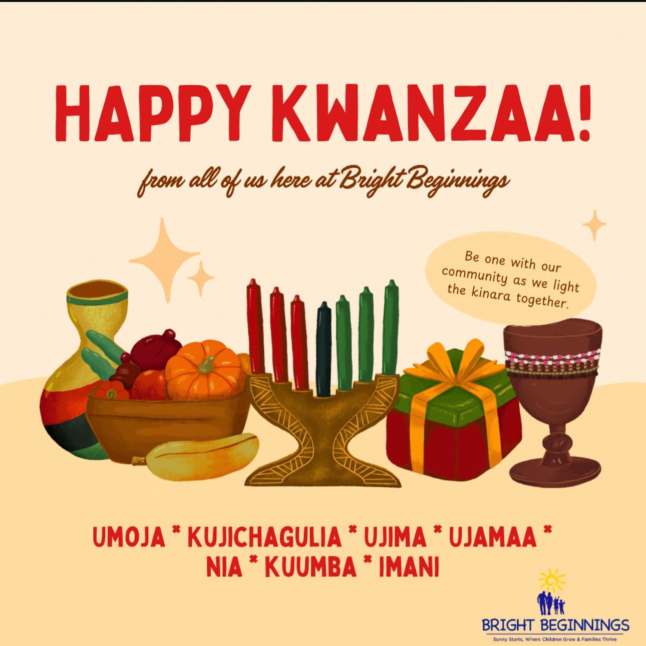 Wishing our families, friends, and staff a Happy Kwanzaa from all of us here at Bright Beginnings! ❤️💚🖤