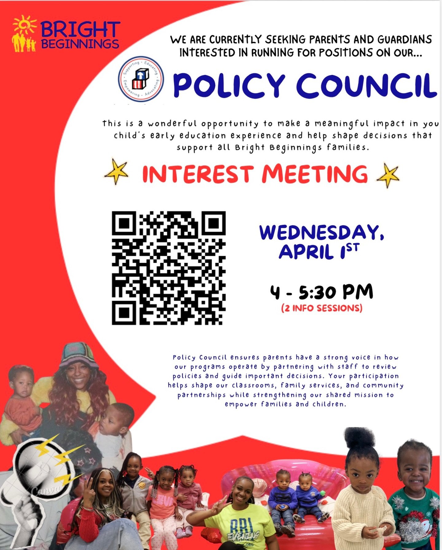 Parents and guardians 🗣️ this is your opportunity to lead, advocate, and make a meaningful impact.

Bright Beginnings is seeking families interested in serving on our Policy Council, where your voice will help shape decisions that support our childr