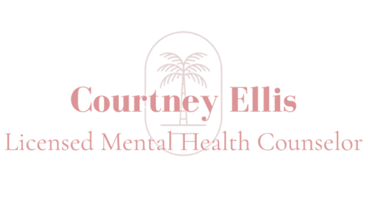 Logo for Courtney Ellis, Licensed Mental Health Counselor, featuring a palm tree inside an outlined face silhouette, with pink text.
