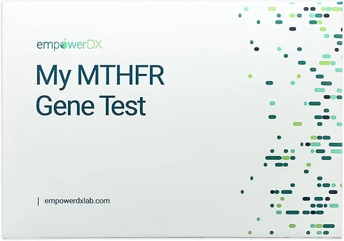 Box labeled 'My MTHFR Gene Test' from empowerDX, with a patterned design on the right side.