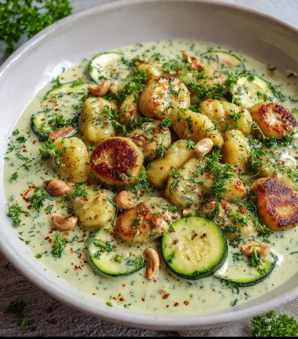 Zucchini Gnocchi in Creamy Herb Cashew Sauce