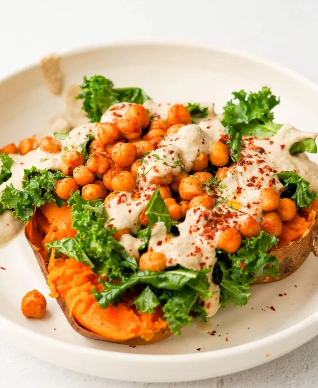 Kale + Chickpea Stuffed Sweet Potatoes