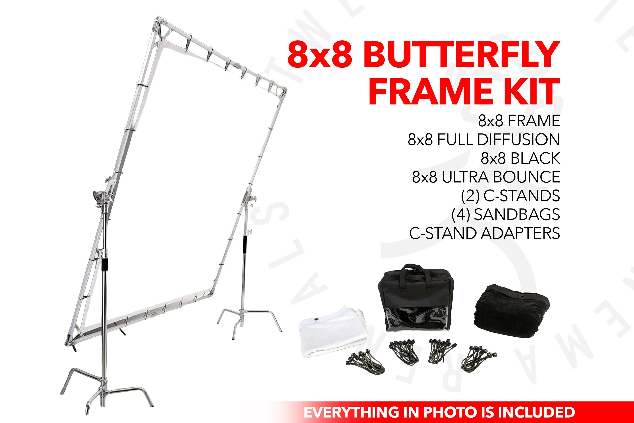 8x8 Butterfly Frame w/ screen, (2) c-stands, (4) sandbags