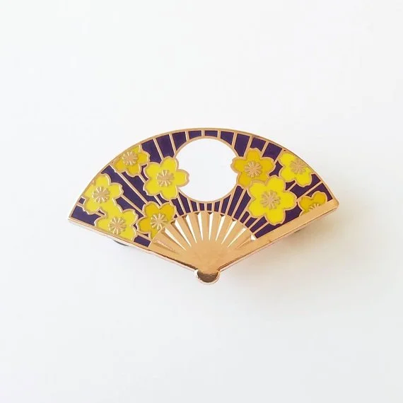 Sakura Motif enamel pin (plum & mustard) — Opalescent Eel Illustration ...