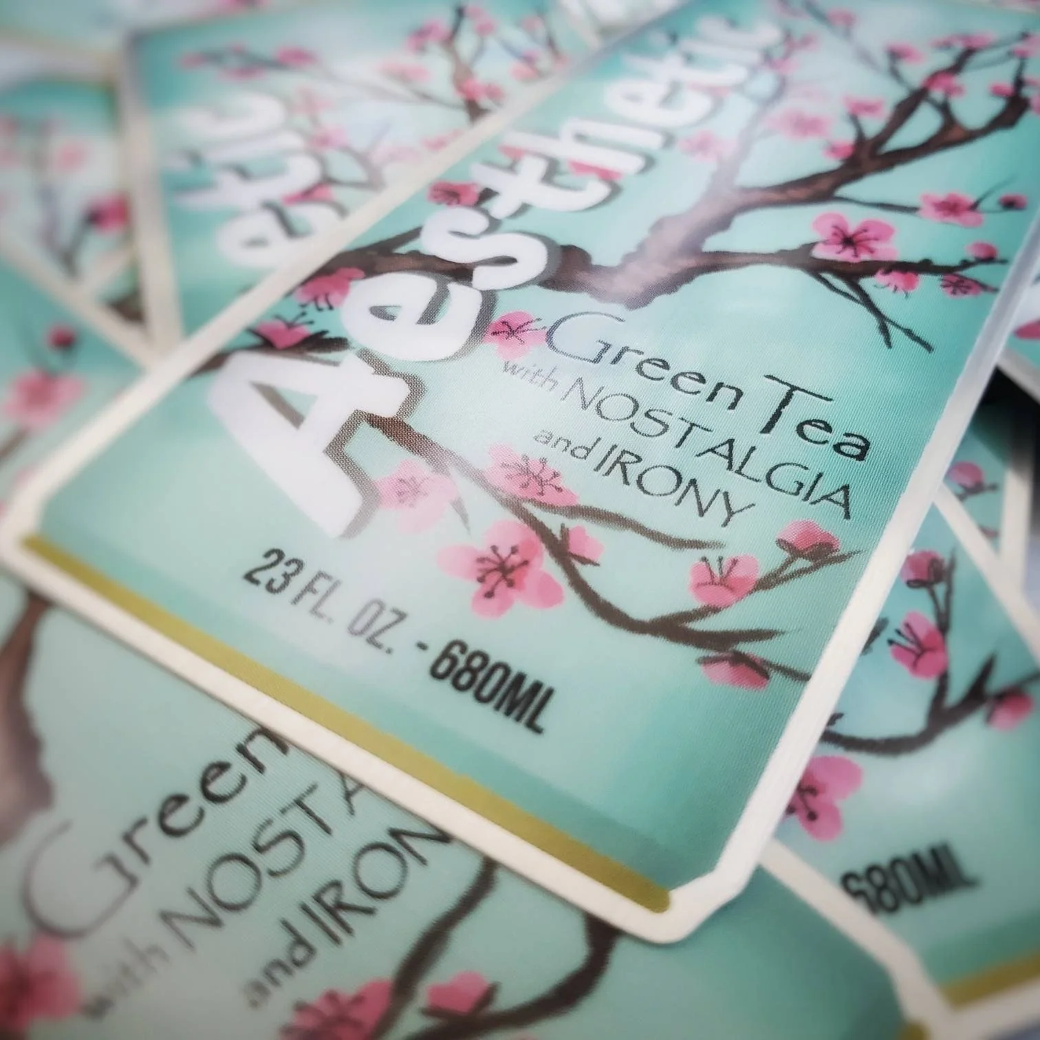 Aesthetic Green Tea vinyl sticker — Opalescent Eel Illustration & Design