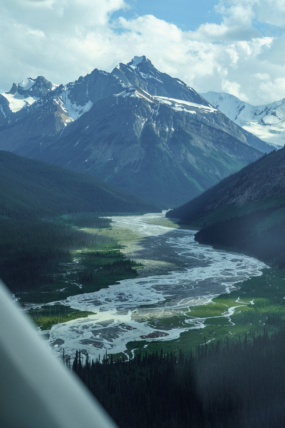 mountain peak view from plane window