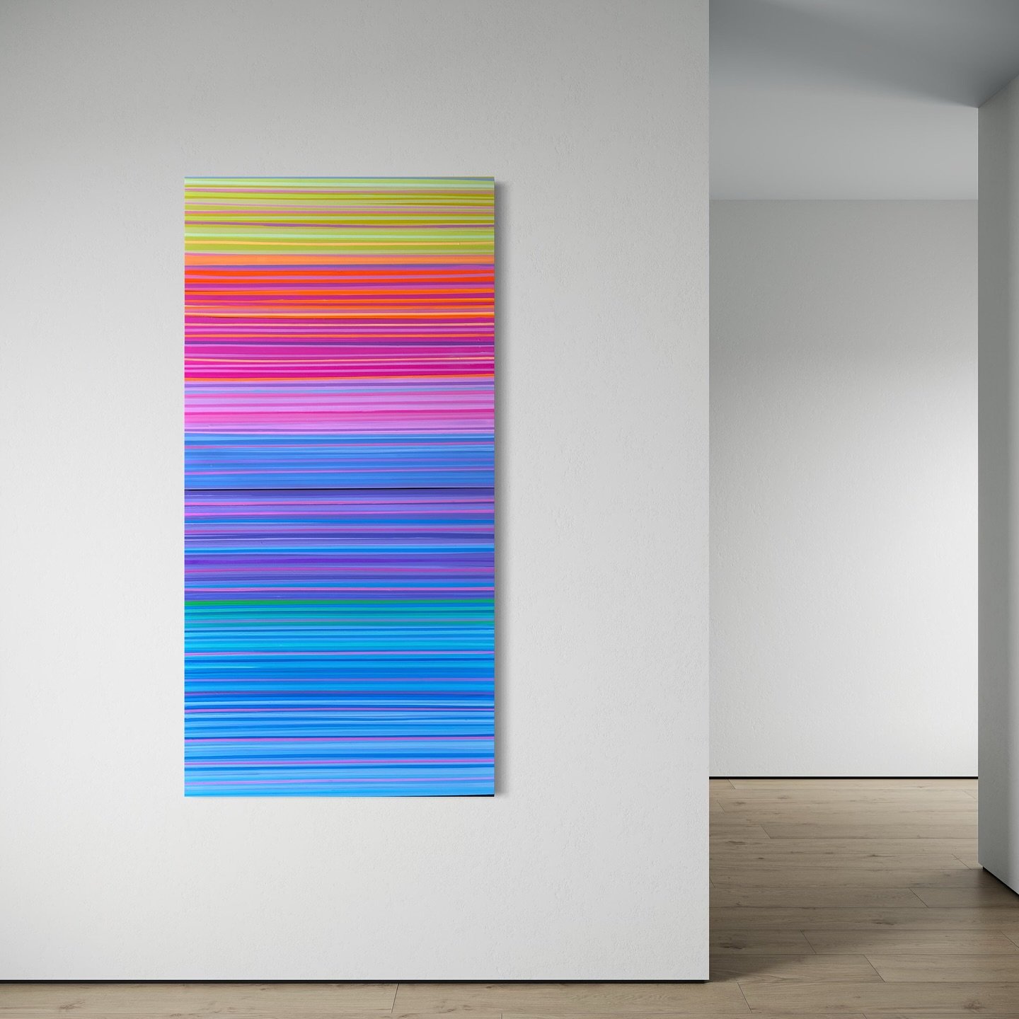 Spectrum Divide/  36 x 72 inches 
This bold NEW ORIGINAL painting brings the warmth of sunshine 🌞 and the calm of ocean hues together in one radiant wave of color! Think Miami heat meets Hamptons breeze&mdash;vibrant energy for your most stylish spa