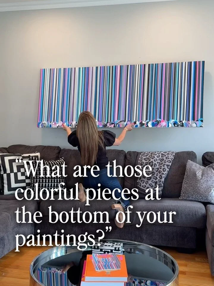 The detail everyone asks me about. 🎨

Those colorful &ldquo;peels&rdquo; along the bottom started as something completely accidental&mdash;the dried paint left behind while creating my abstract stripe paintings. Now they&rsquo;ve become one of my fa