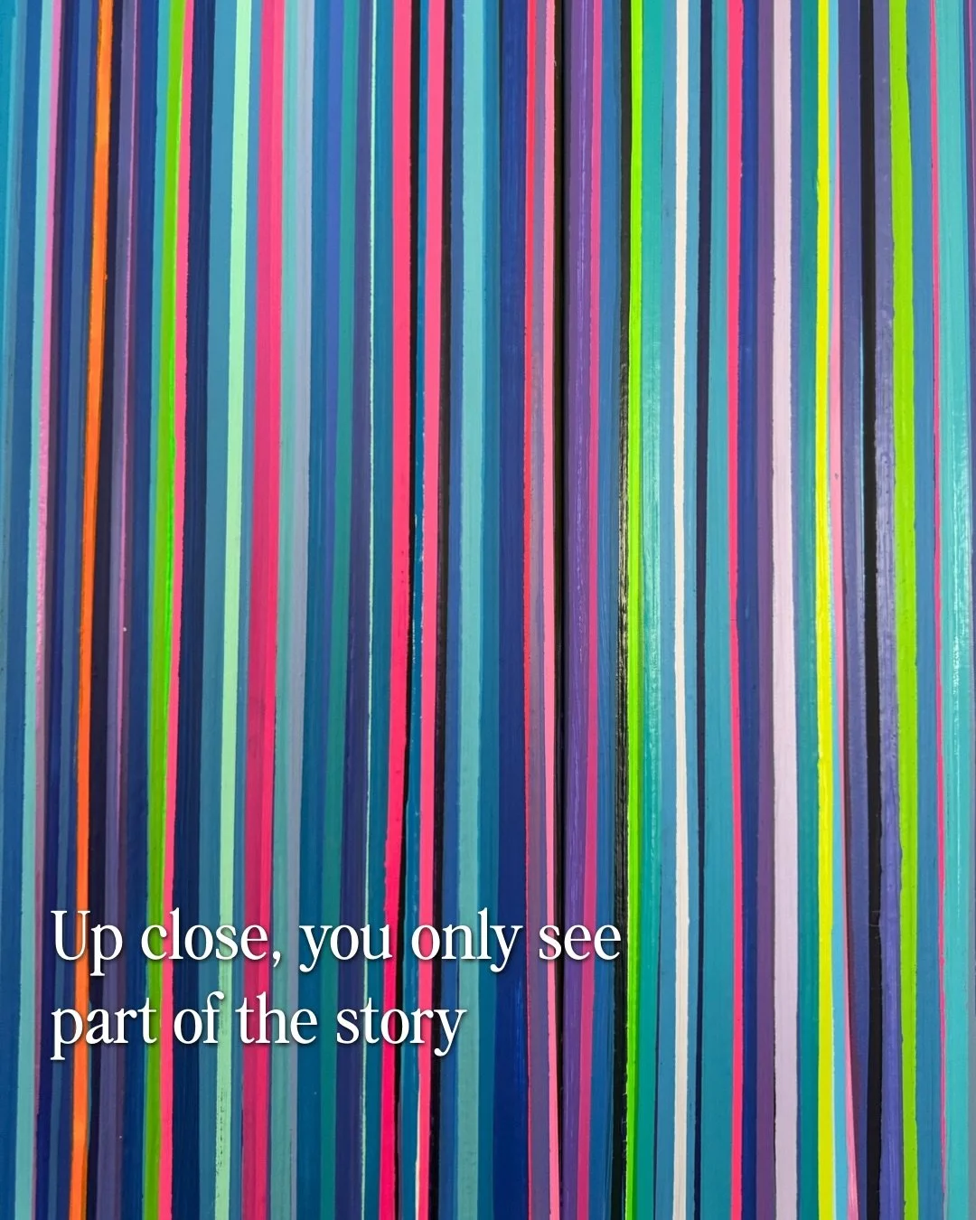 One of my favorite things about abstract art is how differently you experience it depending on where you are in the room.

Up close, you notice individual colors, layers and small details you might miss from farther away.&nbsp; Step back, and suddenl