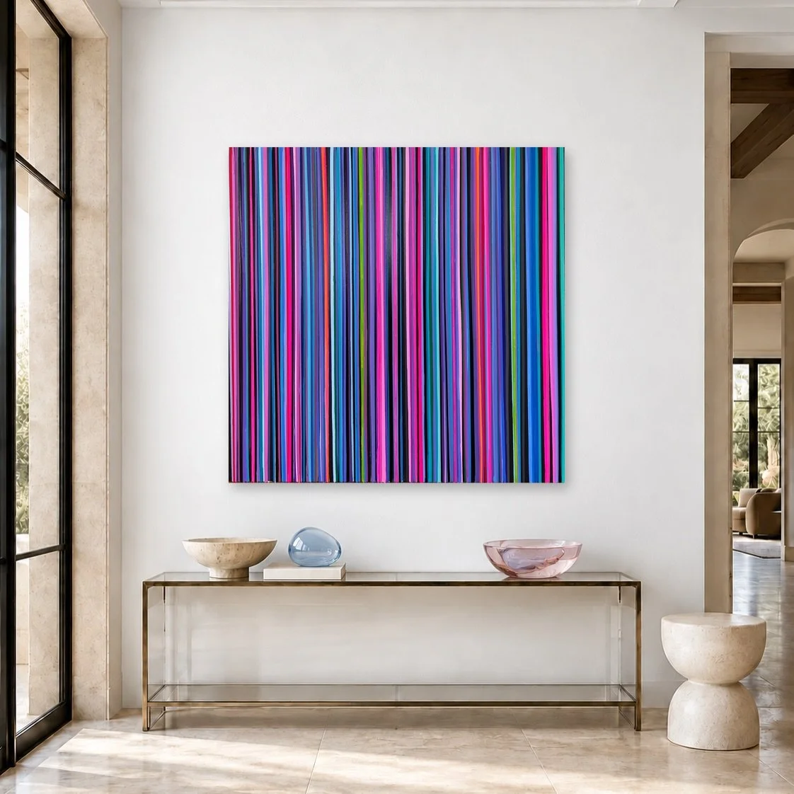Meet Aruba.

A 48 &times; 48-inch original abstract painting for a room ready for color. Its vivid stripes bring movement and energy, while the square shape makes it a beautiful focal point in a living room, dining room, or entryway.

Available now o