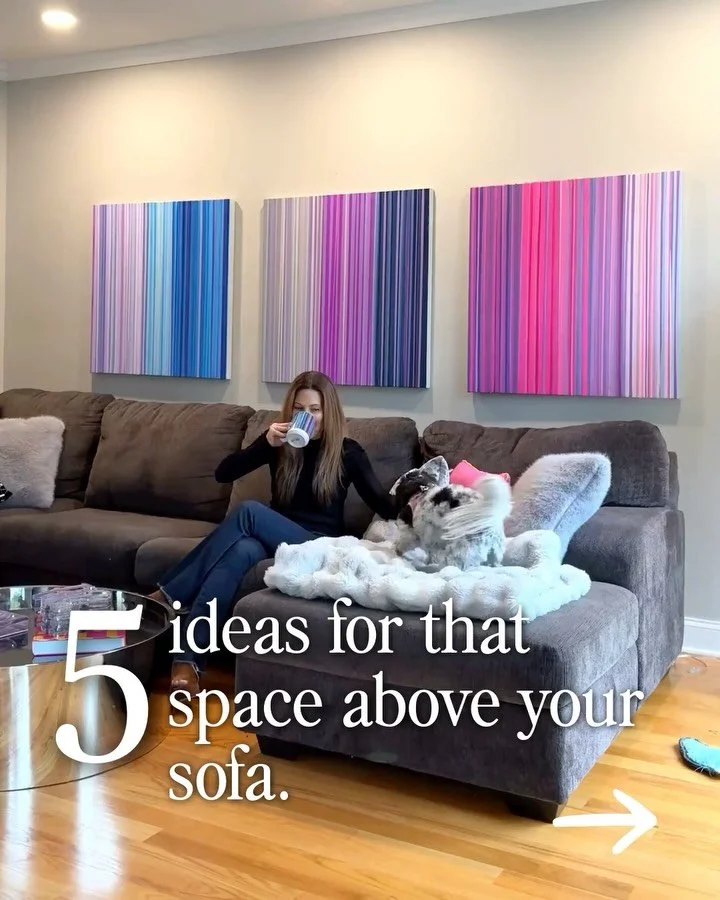 Five ideas for the space above your sofa ✨

One long statement piece. A classic-size artwork. A pair. A trio. Or a square. There are so many beautiful ways to style the wall above a sofa.

I&rsquo;m known for my original striped paintings, and becaus