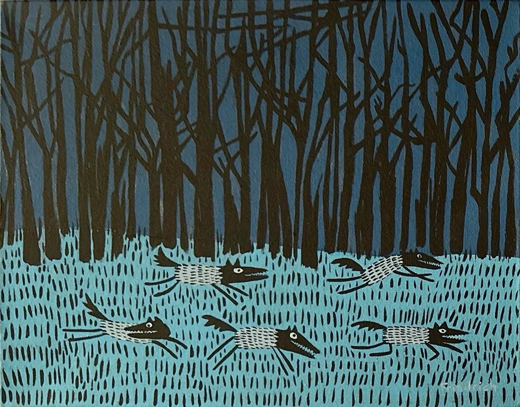 "Wolves in the Woods", 13.5x9 Acrylic on canvas // Paul Friedrich