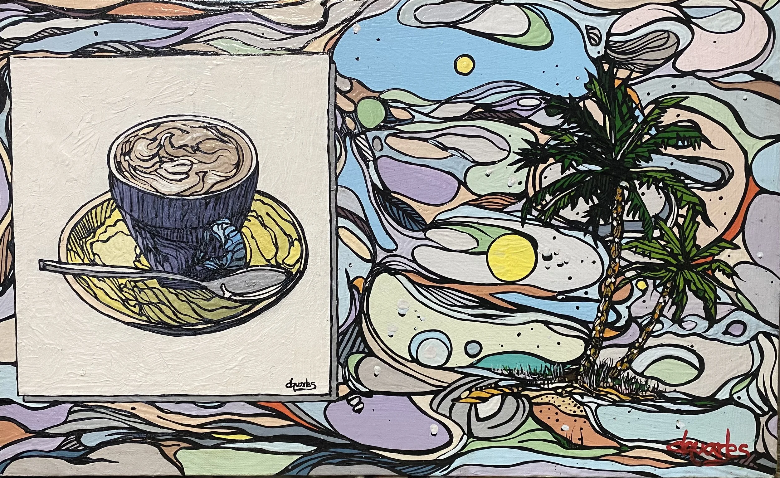 "A Cuppa II", 24x14 Acrylic on canvas // Darius Quarles