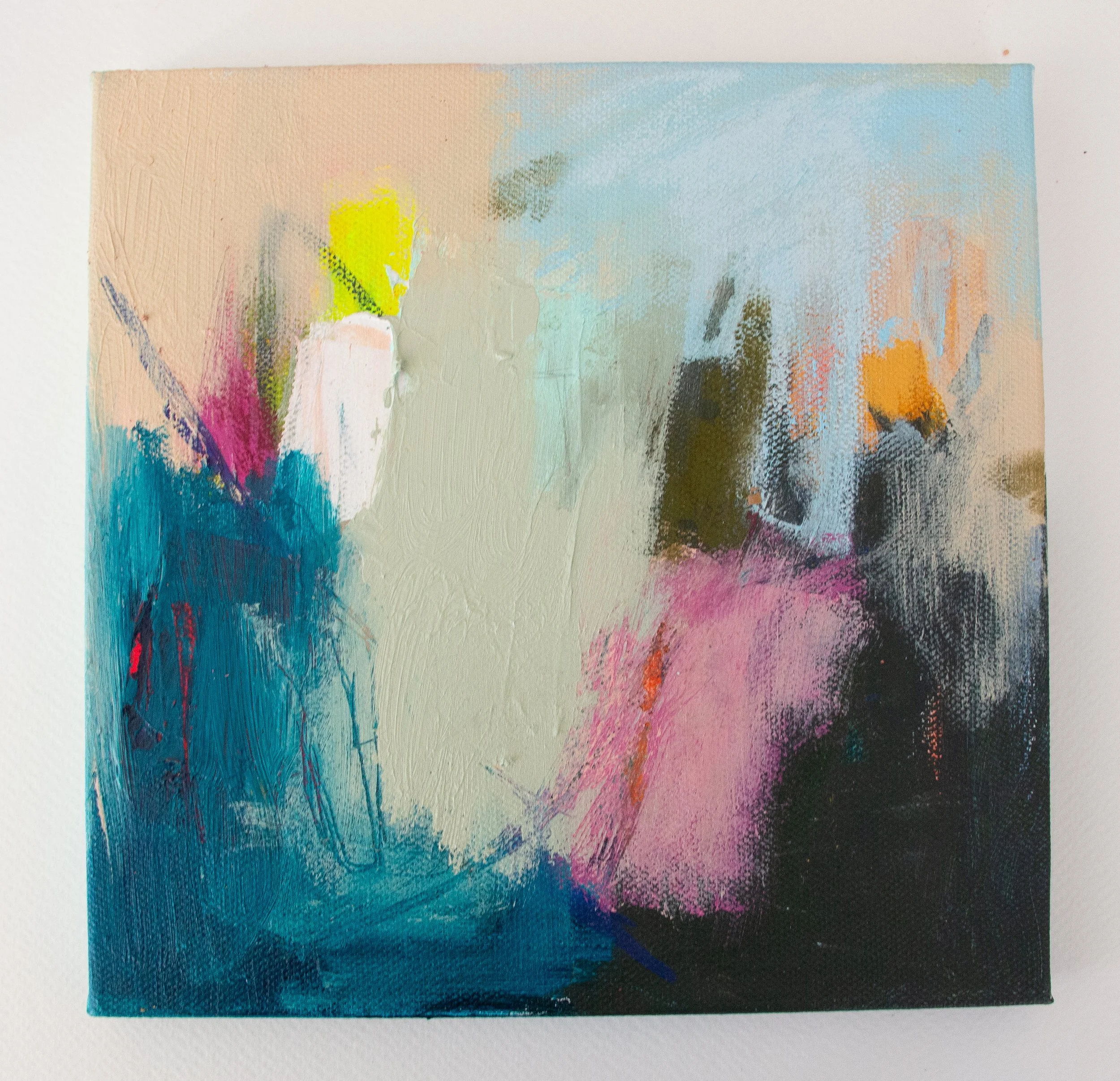 "Mulling It Over", 8x8 Acrylic and pastel on canvas // Amy Stone