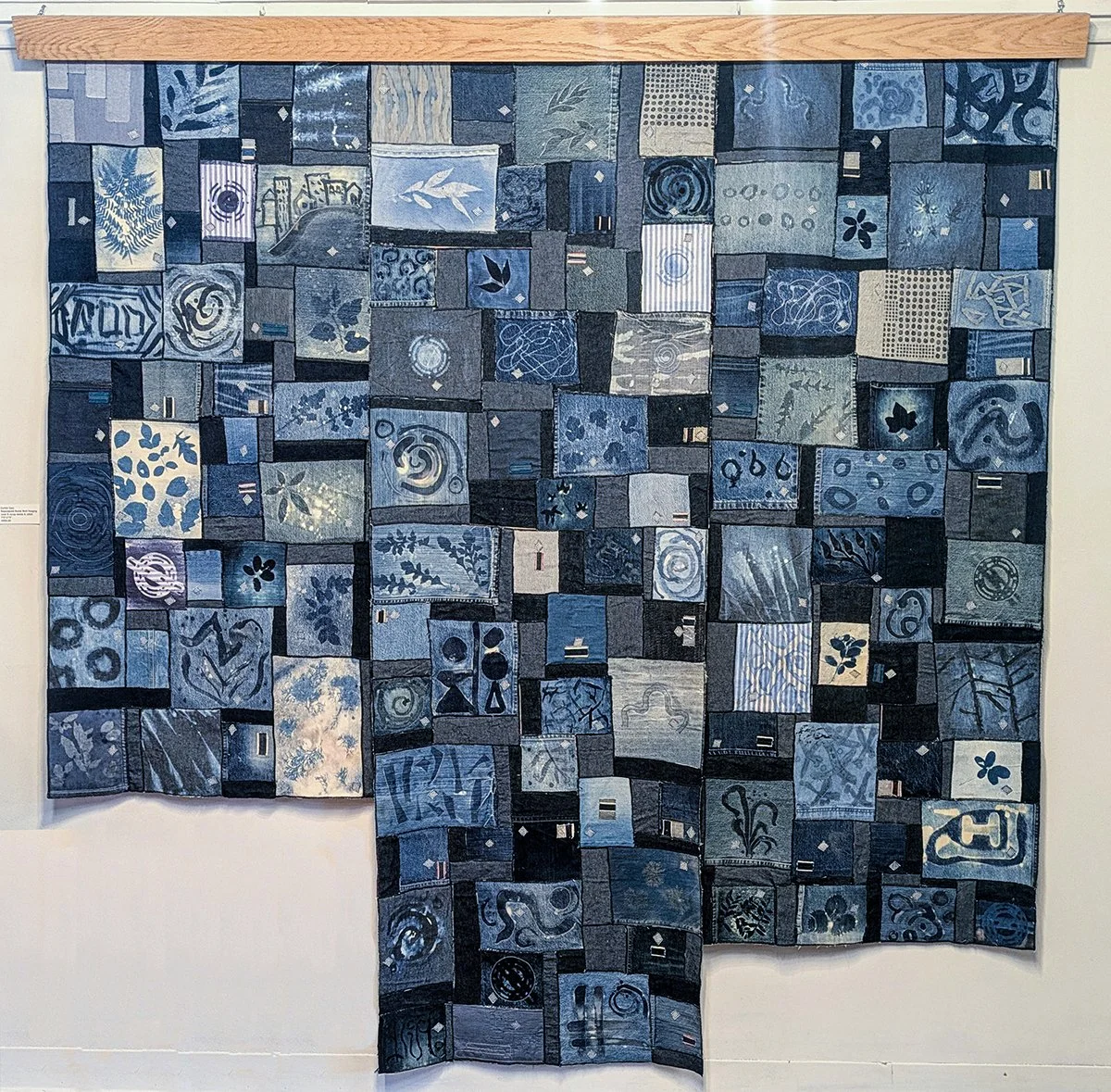 "Study In Denim", 7'5"x7'3" Used & scrap denim & stitch, wood // Caitlin Cary