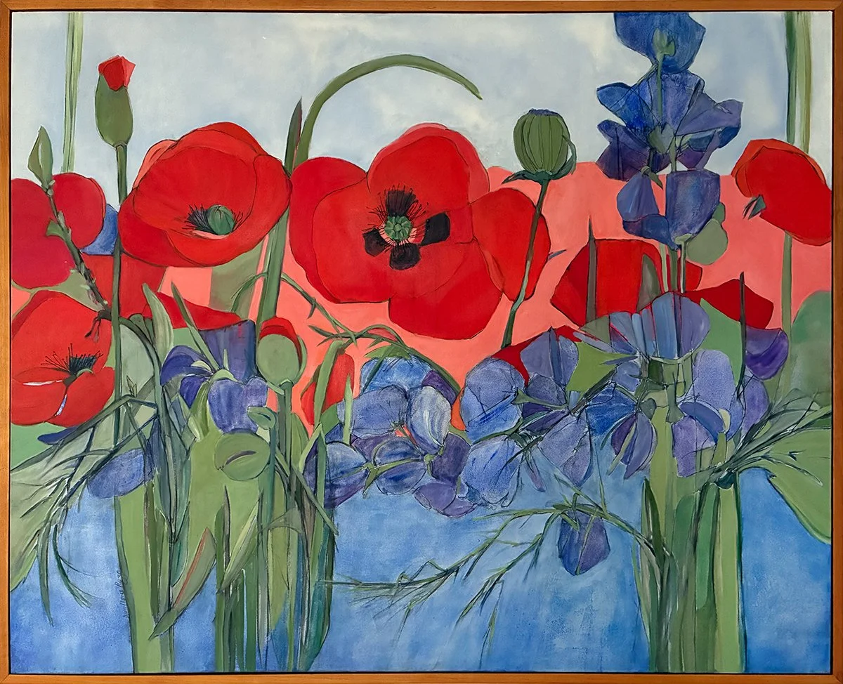 "Summer Red and Blues", 62x50 Acrylic on canvas, framed // Dawn Marie Rozzo