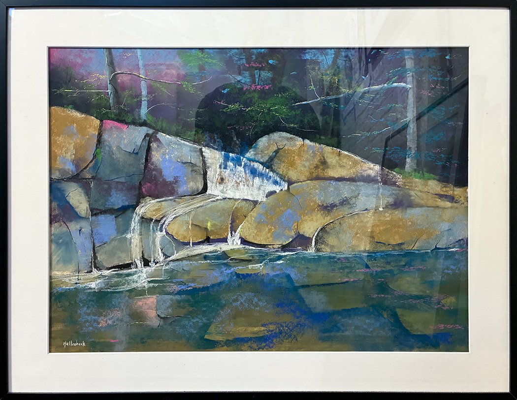 "Mountain Stream Sunset" 28x23 Pastel on paper, framed // Jim Hallenbeck