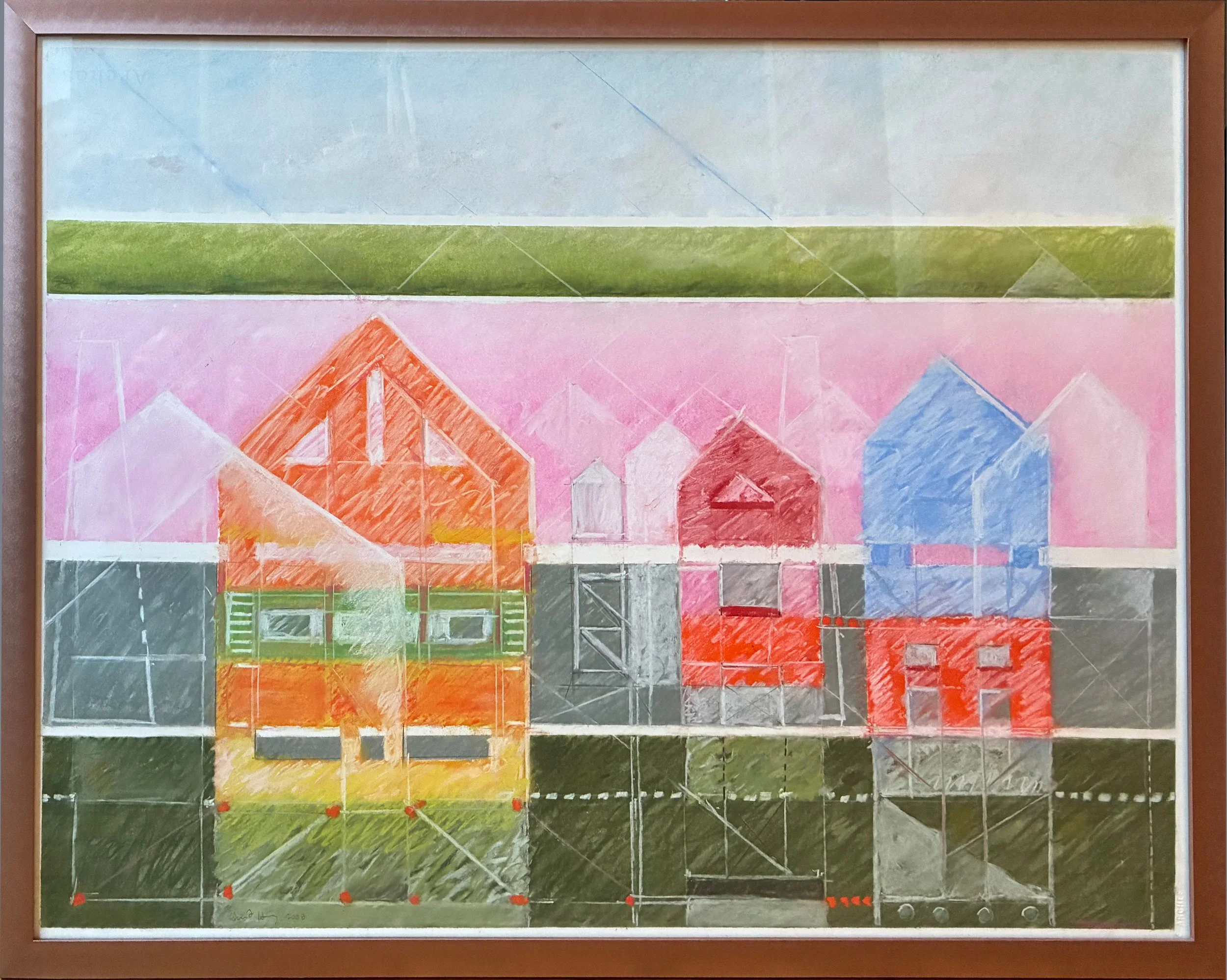 "Houses", 31x24 Pastel on paper, framed // Frank Harmon