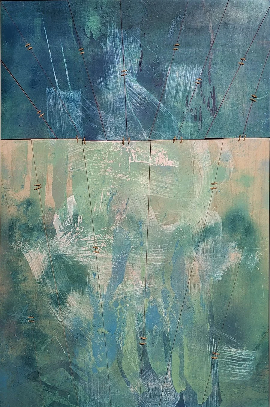 "Joy", 25.5x37.5 Acrylic and waxed string on maple plywood // Jean Gray Mohs