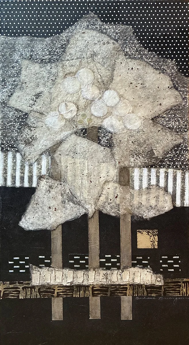 "Snow Day", 18x36 Mixed media on canvas // Barbara Burlingame