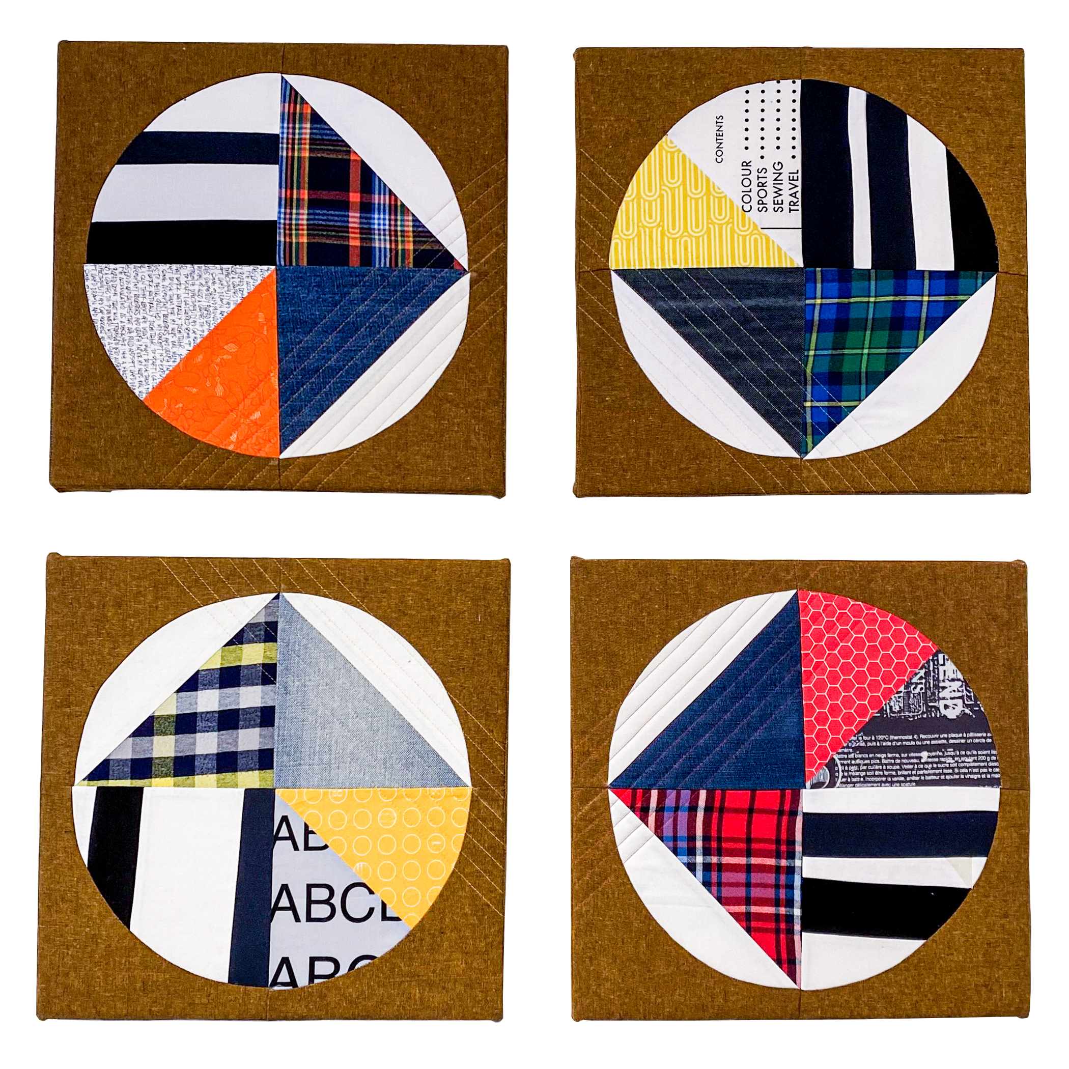 "Rotation I-IV", 30x30 Textiles stretched on canvas // Michelle Wilke