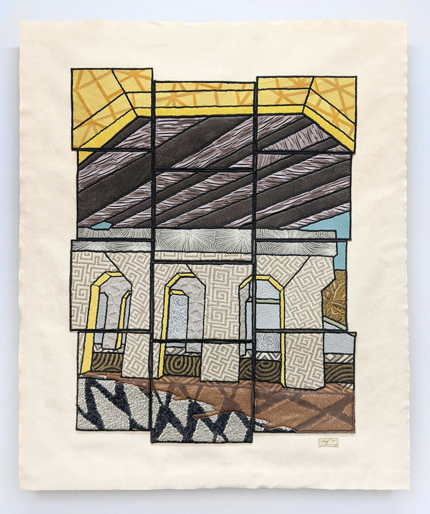 "Piers Seaboard III", 31"x38", Fabric & stitch on stiffened canvas/wood panel // Caitlin Cary