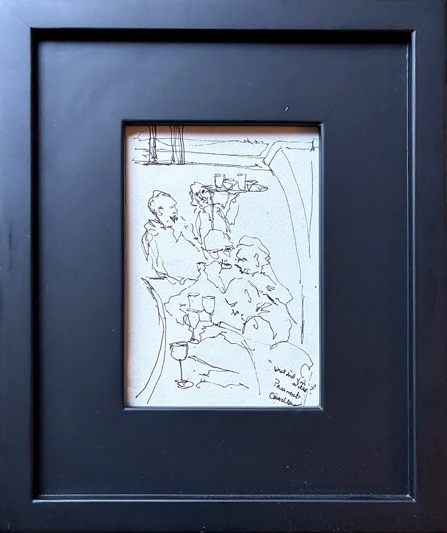 "Dining", 10x12 Ink on paper, framed //Catherine Mayer