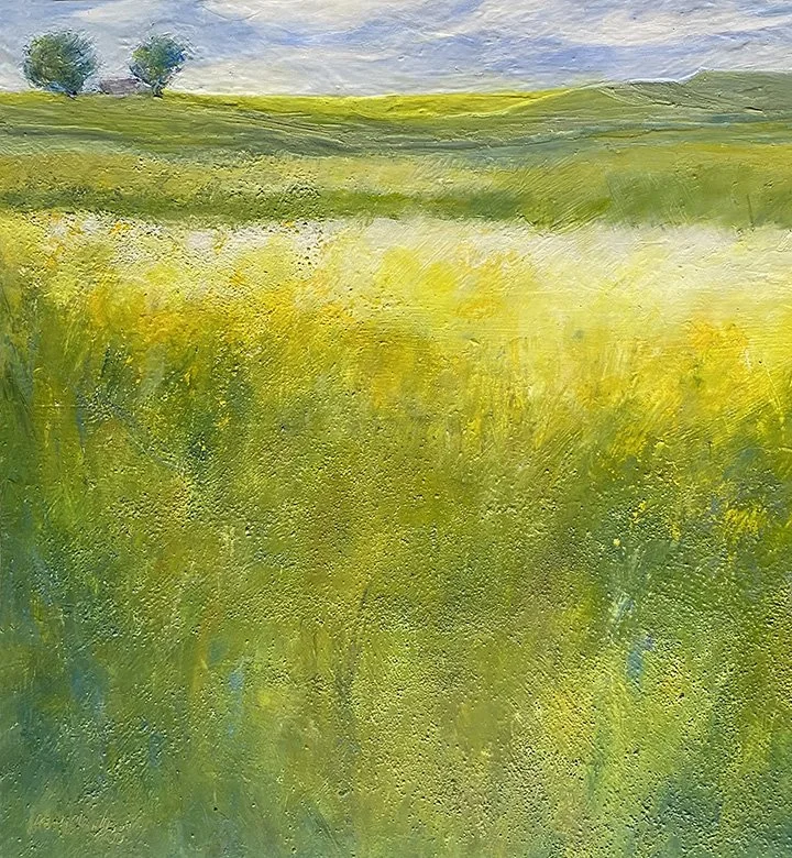 "Dreaming of Green Fields", 16"x16" Oil and cold wax on canvas // Dawn Marie Rizzo