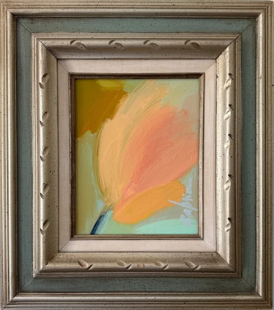 "Sometimes We Need to Tiptoe", 16.5x18.5 Acrylic and oil stick on canvas, framed // Caprice McNeill