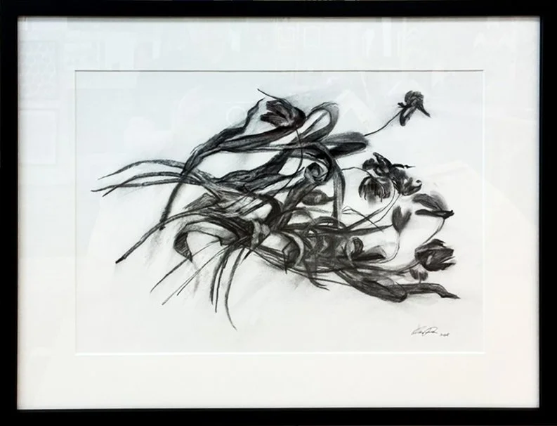 "Wilting Tulips 1", 28x22 Charcoal on paper, framed // Oami Powers