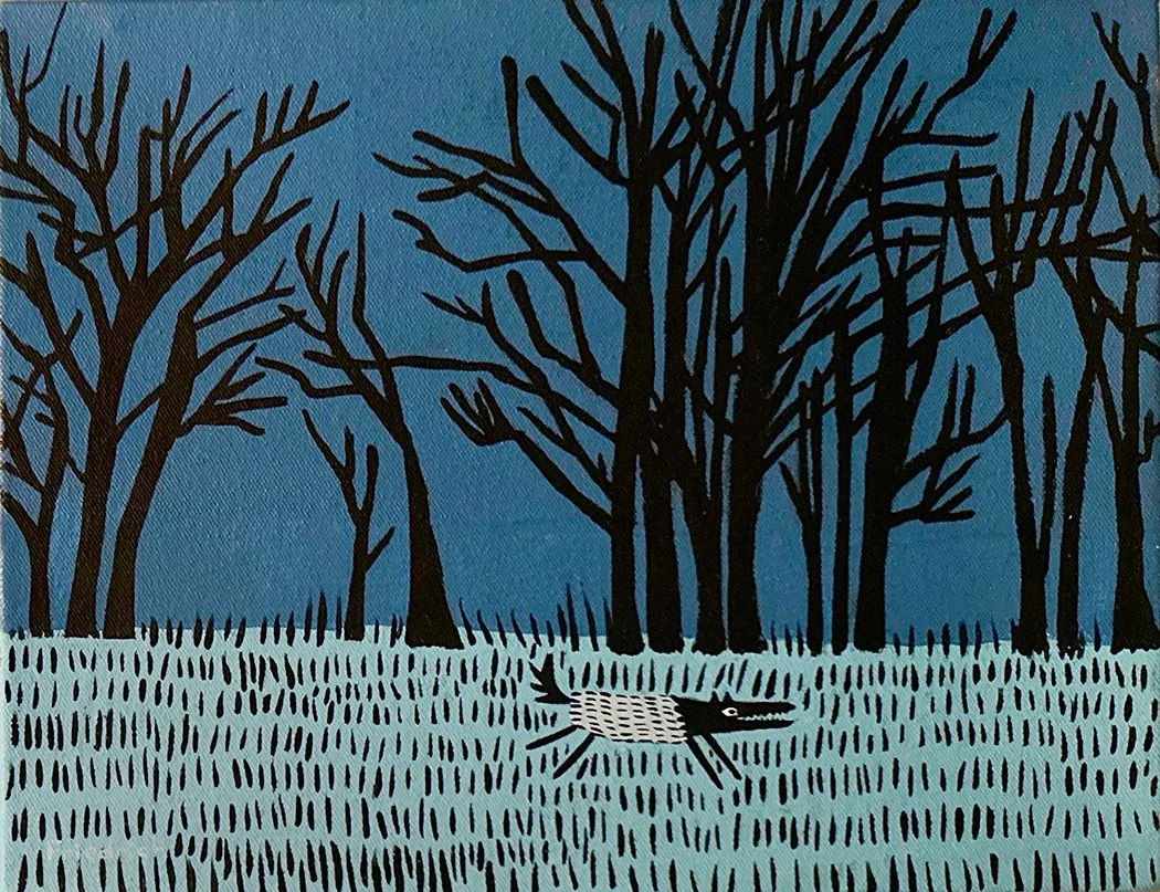 "Wolf in the Woods", 13.5x9 Acrylic on canvas // Paul Friedrich