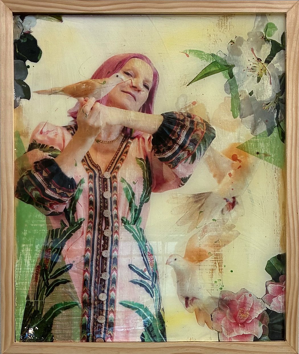 "Take Flight", 18x22 Photo transfer, ink, mixed media, resin // Erin Ives