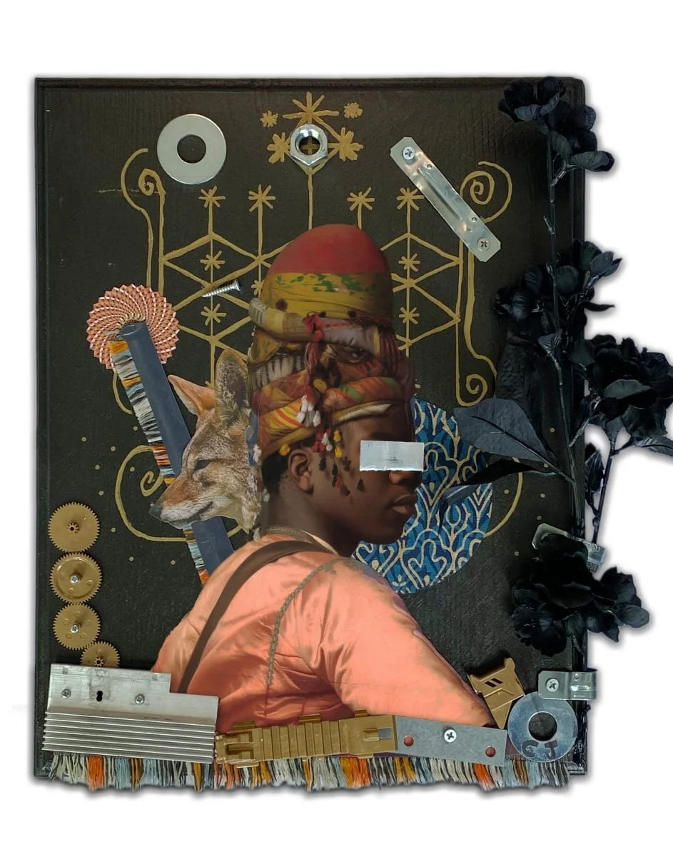 "Ogun, Black Steelshaper", 11x14 Collage on Paper // CJ Murphy